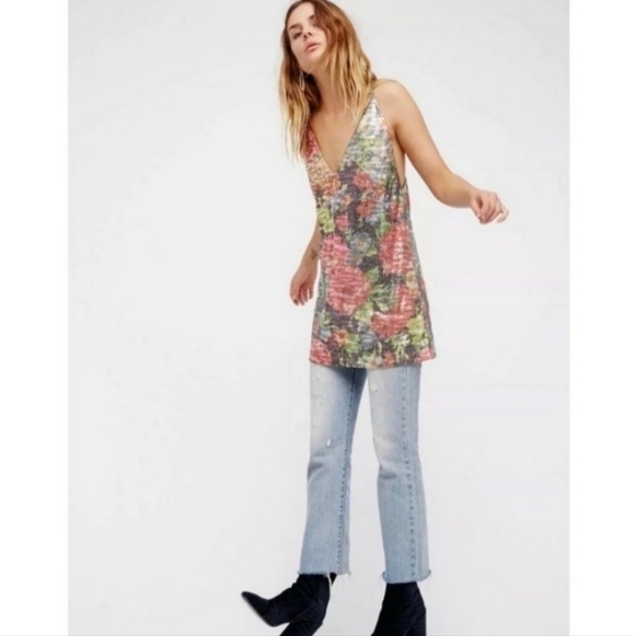 Free People Tangier Mini Floral Sequence Dress. - Picture 4 of 9